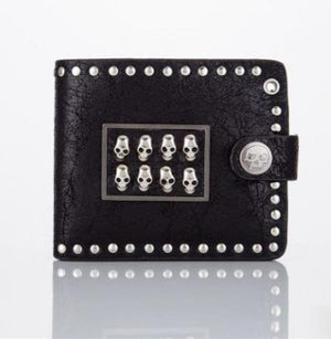 Vintage Punk Rock Skull Heads Cross Biker Wallet with Key Chain