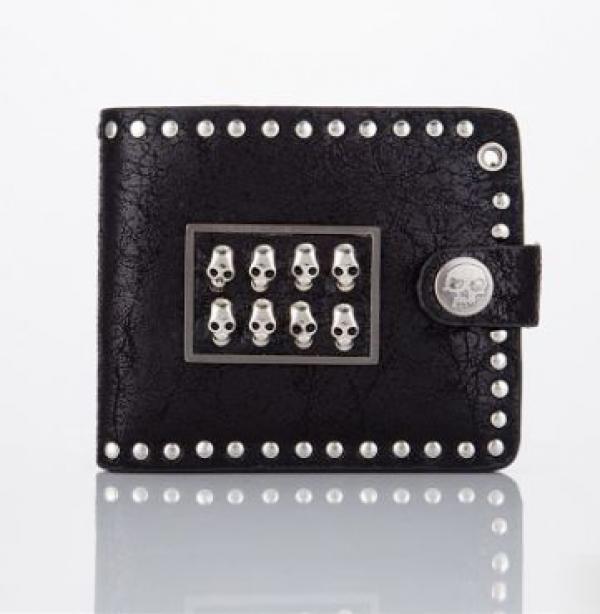 Vintage Punk Rock Skull Heads Cross Biker Wallet with Key Chain