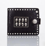 Vintage Punk Rock Skull Heads Cross Biker Wallet with Key Chain