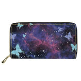 Starry Butterfly Print Long Wallet Multifunctional PU Leather Wallet