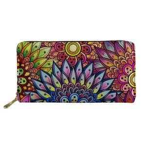 Colorful Boho Floral Print Long Wallet Zipper Phone Bag Girls Clutch Purse