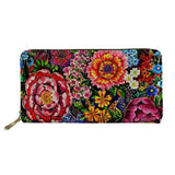 Colorful Boho Floral Print Long Wallet Zipper Phone Bag Girls Clutch Purse