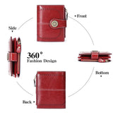 Women's Short Oil Wax Skin Wallet Zip Card Bag Wallet