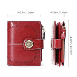 Women's Short Oil Wax Skin Wallet Zip Card Bag Wallet