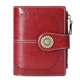 Women's Short Oil Wax Skin Wallet Zip Card Bag Wallet