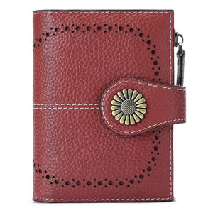 Women's Short Oil Wax Skin Wallet Zip Card Bag Wallet