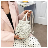 Women Woven Bucket Bag Cotton Linen Crossbody Backpack