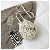 Women Woven Bucket Bag Cotton Linen Crossbody Backpack