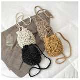 Women Woven Bucket Bag Cotton Linen Crossbody Backpack