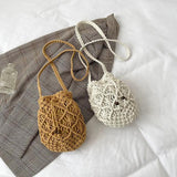 Women Woven Bucket Bag Cotton Linen Crossbody Backpack