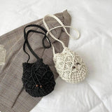 Women Woven Bucket Bag Cotton Linen Crossbody Backpack