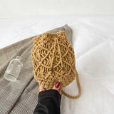 Women Woven Bucket Bag Cotton Linen Crossbody Backpack