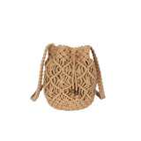 Women Woven Bucket Bag Cotton Linen Crossbody Backpack
