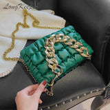 Green Chain Small Clutch PU Leather Crossbody Shoulder Bag
