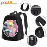 Great Wave Japanese Vaporwave Cat 90S Backpack Large Capacity Travel Schoolbag