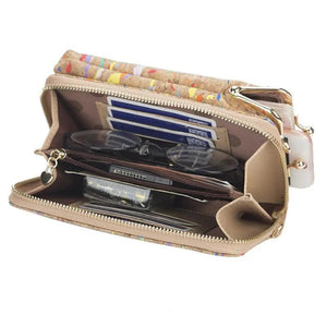 Vintage Floral Phone Purse Double Layer Faux Leather Crossbody Bag