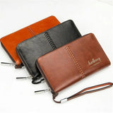 Men's Long Zipper Leather Clutch Bag Multi-function Wallet