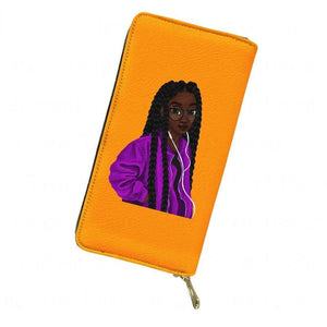 African Girl Print Women Wallet Phone Bag Long Thin Money Purse Carteras