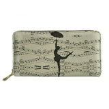Melody Girl Print Leather Wallet Music Note Zipper Clutch Purse
