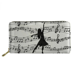 Melody Girl Print Leather Wallet Music Note Zipper Clutch Purse