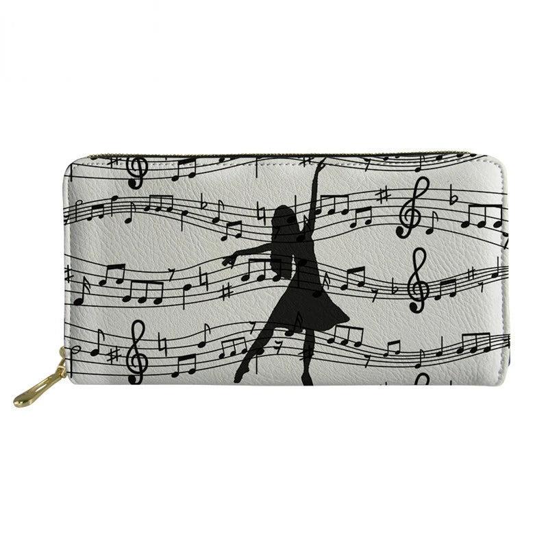Melody Girl Print Leather Wallet Music Note Zipper Clutch Purse