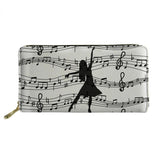 Melody Girl Print Leather Wallet Music Note Zipper Clutch Purse