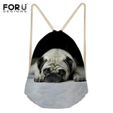 Lazy Pug Dog Pattern Drawstring Bag Shoulder Backpack Travel Storage Bag