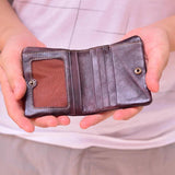 Men's Thin Leather Zipper Wallet, Mini Cowhide Wallet