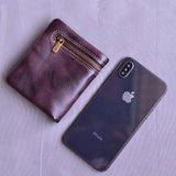 Men's Thin Leather Zipper Wallet, Mini Cowhide Wallet