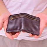 Men's Thin Leather Zipper Wallet, Mini Cowhide Wallet