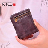 Men's Thin Leather Zipper Wallet, Mini Cowhide Wallet