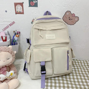 Large Capacity Solid Backpack Light Travel Bag Canvas Backpack Student