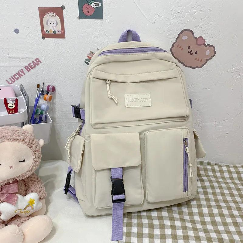 Large Capacity Solid Backpack Light Travel Bag Canvas Backpack Student
