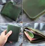 Leather Short Wallet Crazy Horse Zipper Money Clip