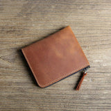 Leather Short Wallet Crazy Horse Zipper Money Clip