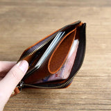 Leather Short Wallet Crazy Horse Zipper Money Clip