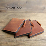 Leather Short Wallet Crazy Horse Zipper Money Clip