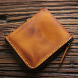 Leather Short Wallet Crazy Horse Zipper Money Clip