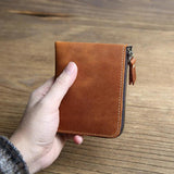 Leather Short Wallet Crazy Horse Zipper Money Clip