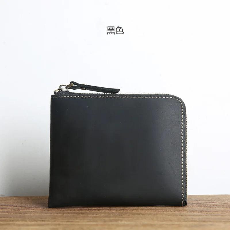 Leather Short Wallet Crazy Horse Zipper Money Clip