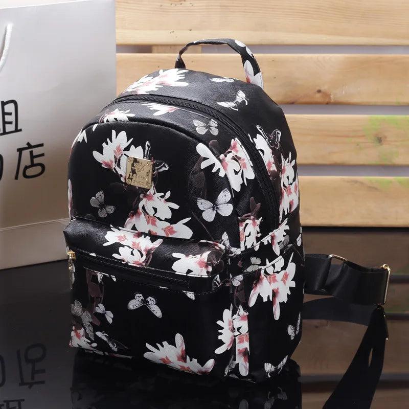 Butterfly Flower Children Backpack Floral PU Leather Backpack
