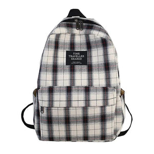 Plaid Canvas Women's Backpack Student Backpacks Large Capacity Waterproof