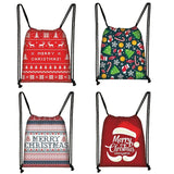 Christmas Elk Drawstring Bag Santa Leisure Backpack Canvas Party Gift Bag