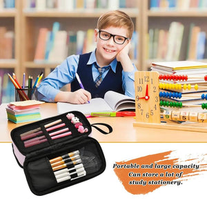 Polyester Double Layer Pencil Case Large Capacity School Student Kids Make Up Ba