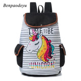 Unicorn Female Backpack Drawstring Canvas Bag Travel Backpack