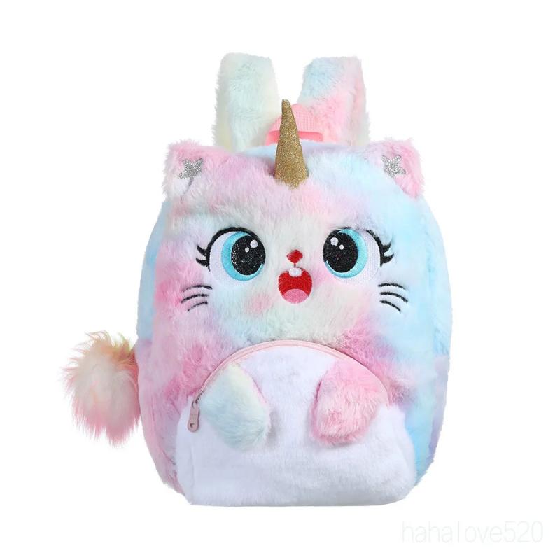 Winter Cartoon Plush Backpack for Girls, Kindergarten School Bag
