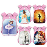 Ballet Dancer Print Backpack Kids School Bags Girls Pink Bookbag