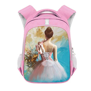 Ballet Dancer Print Backpack Kids School Bags Girls Pink Bookbag