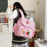 Pink Girl Embroidery Strawberry Schoolbag Student Girls Birthday Gift