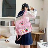 Japanese School Bags Backpack Soft Girl Sweet Embroidered Fruit Strawberry Lace